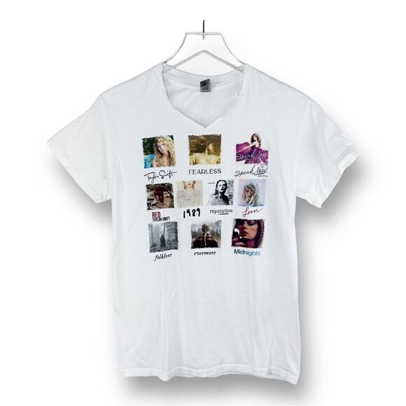 Taylor Swift Album Cover‎ White T-Shirt w/Cut-Out Neck Sz S - Picture 1 of 9